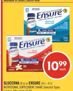 Shoppers Drug Mart GLUCERNA (6's) or ENSURE (4's - 6's) NUTRITIONAL SUPPLEMENT SHAKE offer