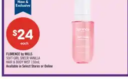 Shoppers Drug Mart FLORENCE by MILLS SOFT GIRL SHEER VANILLA HAIR & BODY MIST offer