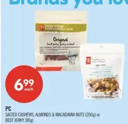 Shoppers Drug Mart PC SALTED CASHEWS, ALMONDS & MACADAMIA NUTS (200g) or BEEF JERKY (80g) offer
