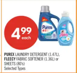 Shoppers Drug Mart PUREX LAUNDRY DETERGENT (1.47L), FLEECY FABRIC SOFTENER (1.36L) or SHEETS (80's) offer