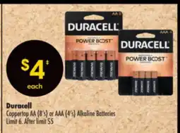 Shoppers Drug Mart Duracell Coppertop AA (8's) or AAA (4's) Alkaline Batteries offer