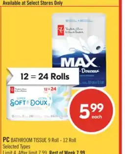 Shoppers Drug Mart PC BATHROOM TISSUE 9 Roll - 12 Roll offer