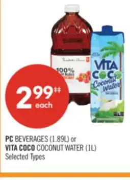 Shoppers Drug Mart PC BEVERAGES (1.89L) or VITA COCO COCONUT WATER (1L) offer