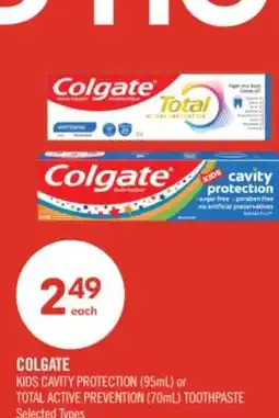 Shoppers Drug Mart COLGATE KIDS CAVITY PROTECTION (95mL) or TOTAL ACTIVE PREVENTION (70mL) TOOTHPASTE offer