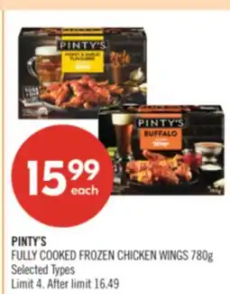 Shoppers Drug Mart PINTY'S FULLY COOKED FROZEN CHICKEN WINGS 780g offer
