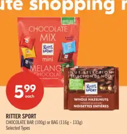Shoppers Drug Mart RITTER SPORT CHOCOLATE BAR (100g) or BAG (116g - 133g) offer