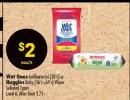 Shoppers Drug Mart Wet Ones Antibacterial (20's) or Huggies Baby (56's - 64's) Wipes offer