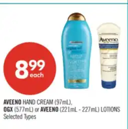Shoppers Drug Mart AVEENO HAND CREAM ( OGX (577mL) or AVEENO (221mL-227mL) LOTIONS offer