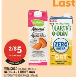 Shoppers Drug Mart VITA COCO COCONUT MILK (1L), NATUR-A or EARTH'S OWN ALTERNATIVE BEVERAGES (946mL) offer
