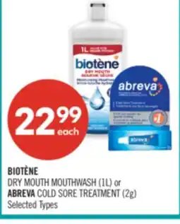 Shoppers Drug Mart BIOTÈNE DRY MOUTH MOUTHWASH (1L) or ABREVA COLD SORE TREATMENT (2g) offer