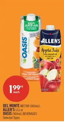Shoppers Drug Mart DEL MONTE NECTAR (960mL), ALLEN'S (1L) or OASIS (960mL) BEVERAGES offer