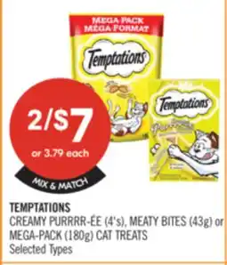 Shoppers Drug Mart TEMPTATIONS CREAMY (4's), MEATY BITES (43g) or MEGA-PACK (180g) CAT TREATS offer