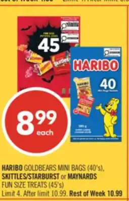 Shoppers Drug Mart HARIBO GOLDBEARS MINI BAGS (40's), SKITTLES/STARBURST or MAYNARDS FUN SIZE TREATS (45's) offer