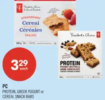 Shoppers Drug Mart PC PROTEIN, GREEK YOGURT or CEREAL SNACK BARS offer