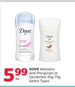Rexall DOVE Women's Anti-Perspirant or Deodorant 45g offer