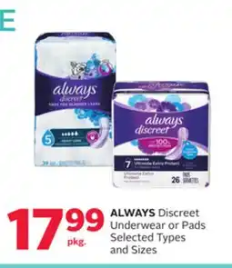 Rexall ALWAYS Discreet Underwear or Pads offer