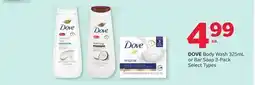 Rexall DOVE Body Wash 325mL or Bar Soap 3-Pack offer