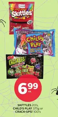 Rexall SKITTLES 20's, CHILD'S PLAY 375g or CRACK-UPS! 100's offer