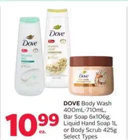 Rexall DOVE Body Wash 400mL-710mL, Bar Soap 6x106g, Liquid Hand Soap 1L or Body Scrub 425g offer