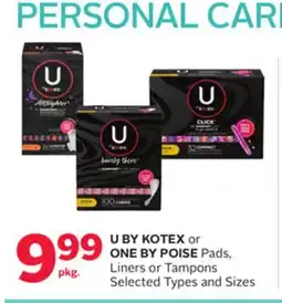 Rexall U BY KOTEX or ONE BY POISE Pads, Liners or Tampons offer