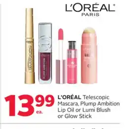 Rexall L' ORÉAL Telescopic Mascara, Plump Ambition Lip Oil or Lumi Blush or Glow Stick offer
