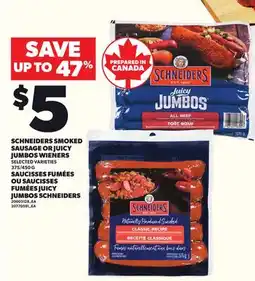 Independent City Market SCHNEIDERS SMOKED SAUSAGE OR JUICY JUMBOS WIENERS, 375/450 G offer