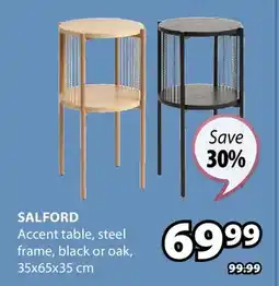 JYSK SALFORD Accent table, steel frame, black or oak offer