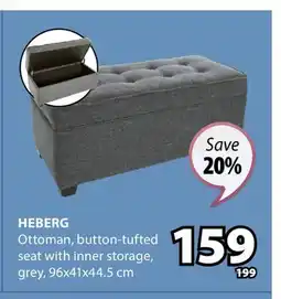 JYSK HEBERG Ottoman, button-tufted seat with inner storage, grey offer