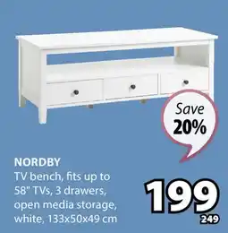 JYSK NORDBY TV bench, fits up to 58 TVs, 3 drawers offer
