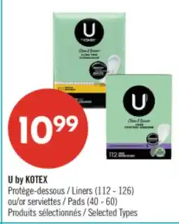 Pharmaprix U by KOTEX Liners (112 - 126) or Pads (40 - 60) offer