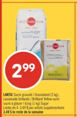 Pharmaprix LANTIC Granulated Sugar (2 kg), Brilliant Yellow Brown Sugar or Icing Sugar (1 kg) offer