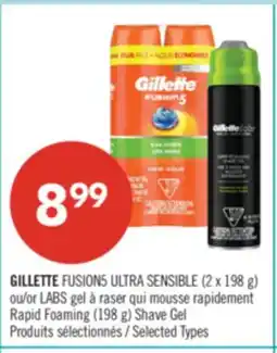Pharmaprix GILLETTE FUSION5 ULTRA SENSIBLE (2 x 198 g) or LABS Rapid Foaming (198 g) Shave Gel offer