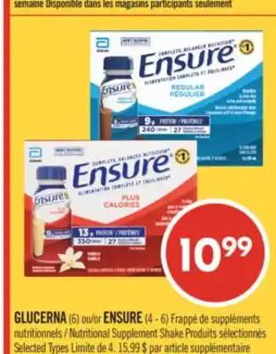 Pharmaprix GLUCERNA (6) or ENSURE (4 - 6) Nutritional Supplement Shake offer