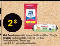 Pharmaprix Wet Ones Antibacterial Wipes (20) or Huggies Baby (56 - 64) Wipes offer