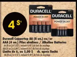 Pharmaprix Duracell Coppertop AA (8 un.) or AAA (4 un.) Alkaline Batteries offer