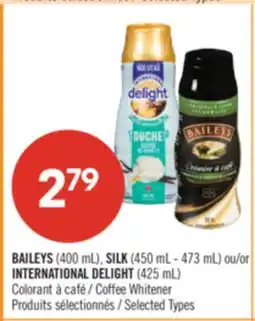 Pharmaprix BAILEYS (400 mL), SILK (450 mL - 473 mL) or INTERNATIONAL DELIGHT (425 mL) Coffee Whitener offer