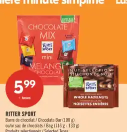 Pharmaprix RITTER SPORT Chocolate Bar (100 g) or Bag (116 g - 133 g) offer