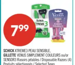 Pharmaprix SCHICK XTREME3 SENSITIVE, GILLETTE VENUS SIMPLY COLORS or SENSOR3 Disposable Razors (4) offer