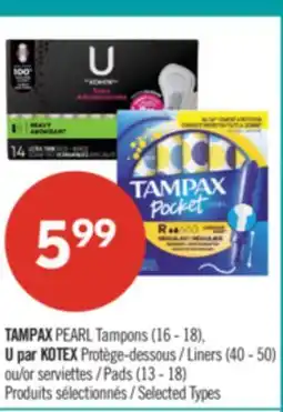 Pharmaprix TAMPAX PEARL Tampons (16 - 18), Liners (40 - 50) or Pads (13 - 18) offer