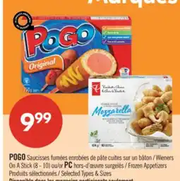 Pharmaprix POGO Wieners On A Stick (8–10) or PC Frozen Appetizers offer