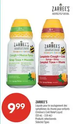 Pharmaprix ZARBEE'S Children's Cold Relief Liquid offer