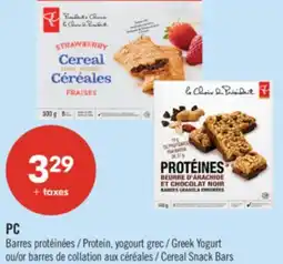 Pharmaprix PC Protein, Greek Yogurt or Cereal Snack Bars offer