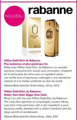 Pharmaprix Million Gold Elixir, by Rabanne. Bolder than Gold. Bigger than Gold offer