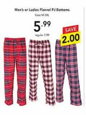Men's or Ladies Flannel PJ Bottoms