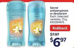 Walmart Secret antiperspirant or deodorant offer
