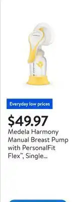 Walmart Medela Harmony Manual Breast Pump with PersonalFit Flex , Single Manual Pump offer