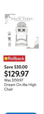 Walmart Dream On Me High Chair offer