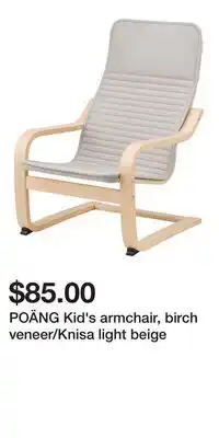 IKEA POÄNG Kid's armchair, birch veneer/Knisa light beige offer