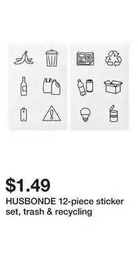 IKEA HUSBONDE 12-piece sticker set, trash & recycling offer