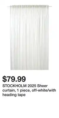 IKEA STOCKHOLM 2025 Sheer curtain, 1 piece, off-white/with heading tape offer